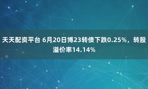 天天配资平台 6月20日博23转债下跌0.25%,转股溢价率14.14%